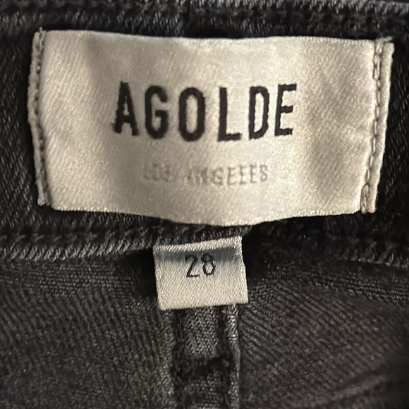AGOLDE Mid Rise Sophie Black Stretchy Denim Jeans Skinny Size 28 Distressed Hem - Picture 10 of 10
